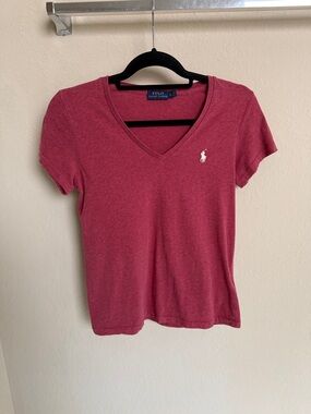 Polo Ralph Lauren women Heathered Raspberry V-Neck Short Sleeve Tee sz S